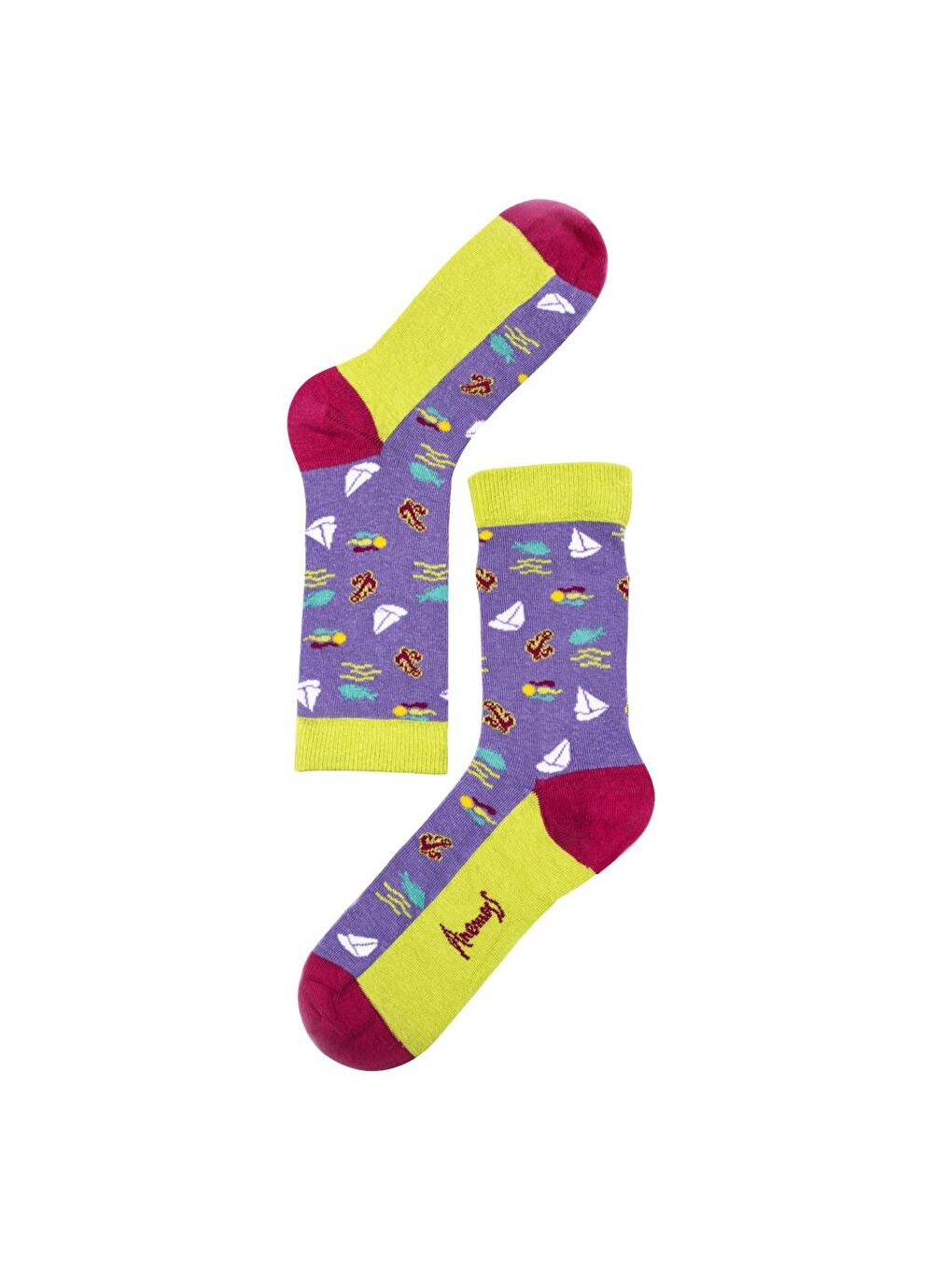 Karışık Kadın 5'li Dikişsiz Soket Çorap Seti, Deniz Temalı Desenler, %85 Pamuk, 36-40 Beden-5