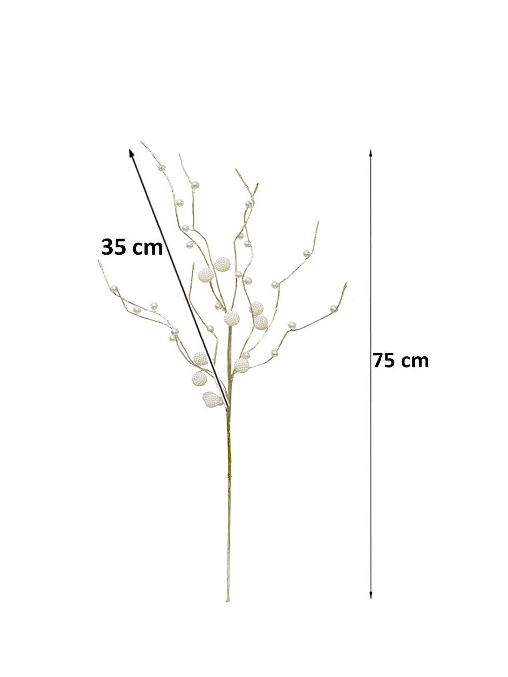 Beyaz Yılbaşı Dekoru İnci Top Detaylı Dekoratif Dal Süsü 75 cm-1