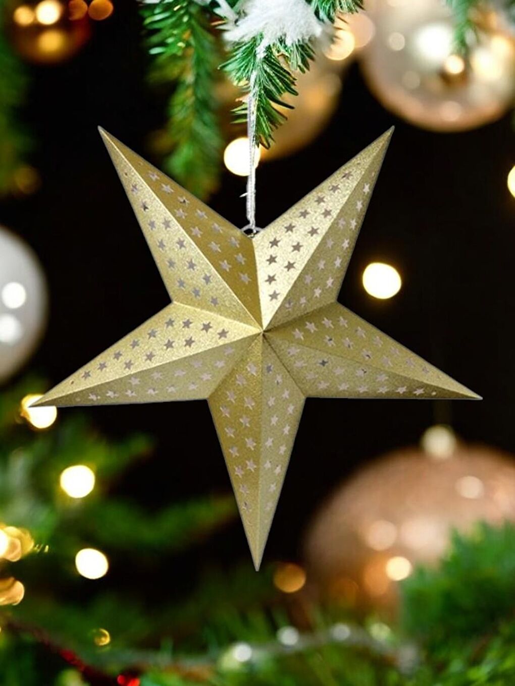 Sarı Yılbaşı Dekor Süsü Dekoratif Karton Yıldız  Altın 45 cm