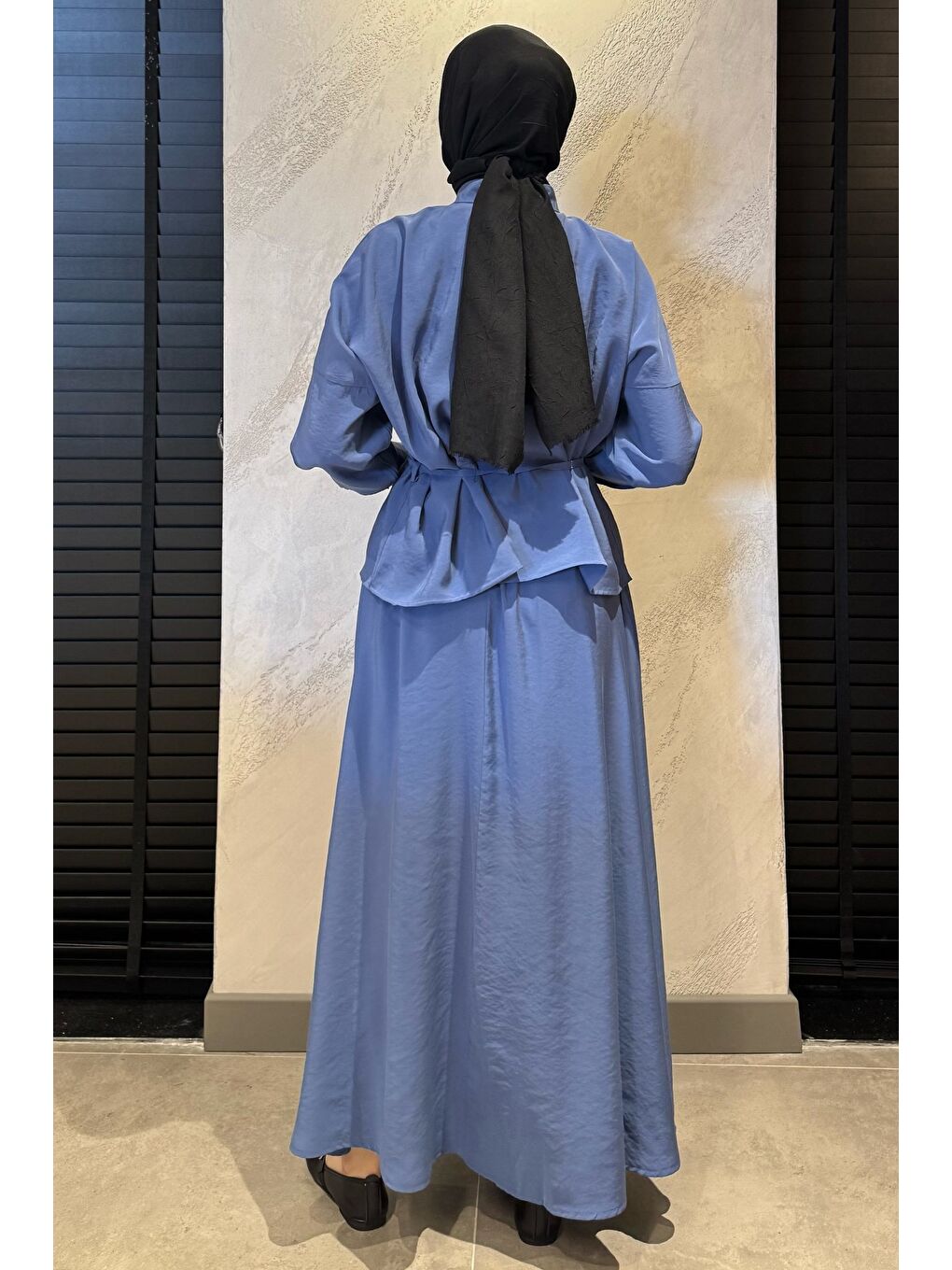 İndigo Kadın Büzgü Detaylı Bel Bağlamalı Tunik Etek İkili Takım-6