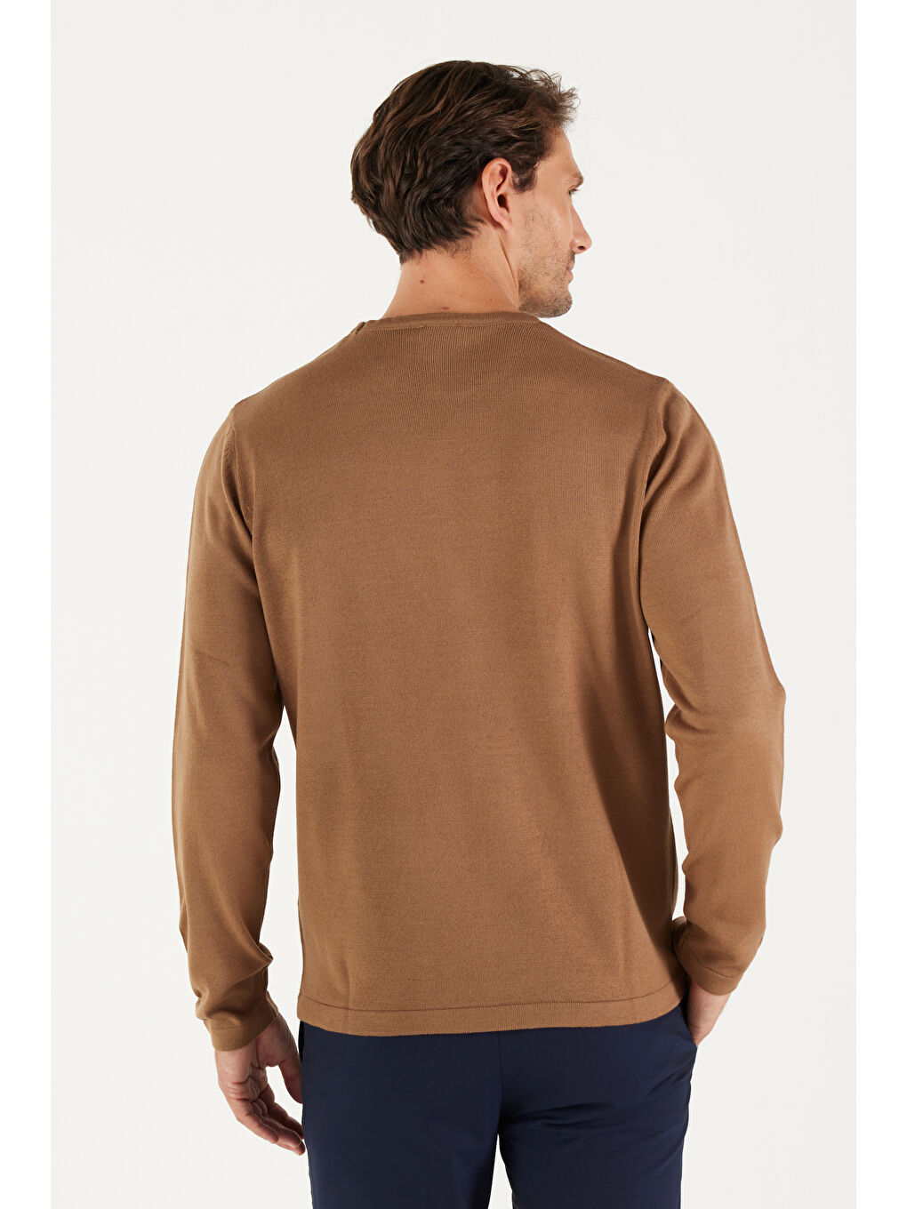 Bej Erkek Vizon Standart Fit Normal Kesim Bisiklet Yaka Triko Kazak-4