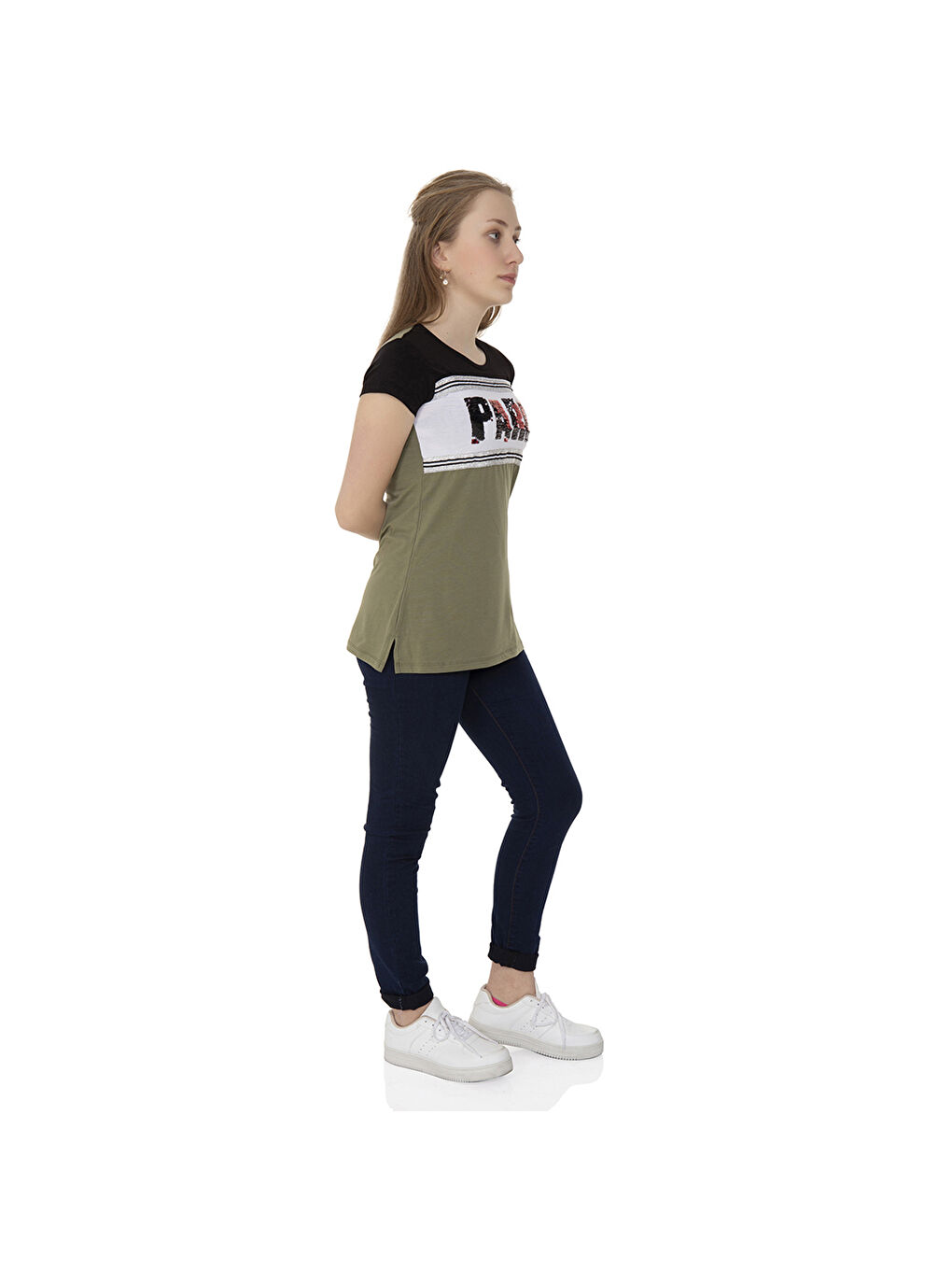 Toontoykids Haki Kız Çocuk T-Shirt Paris Pul Nakış - 3