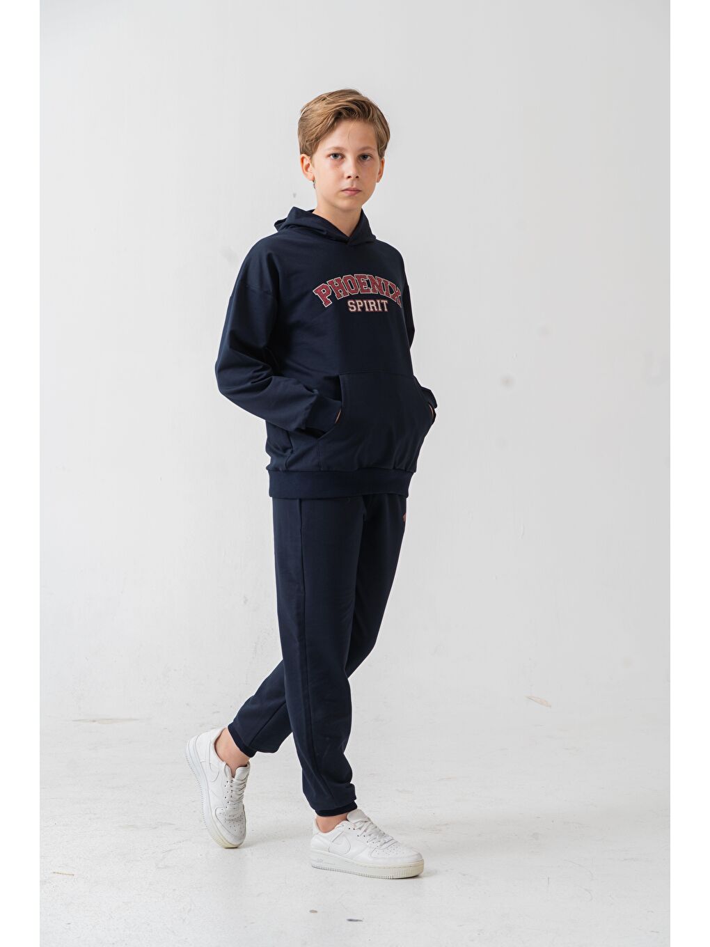Lacivert Phoenix Spirit Baskılı Kanguru Cepli Erkek Çocuk Alt Üst Eşofman Takımı-3
