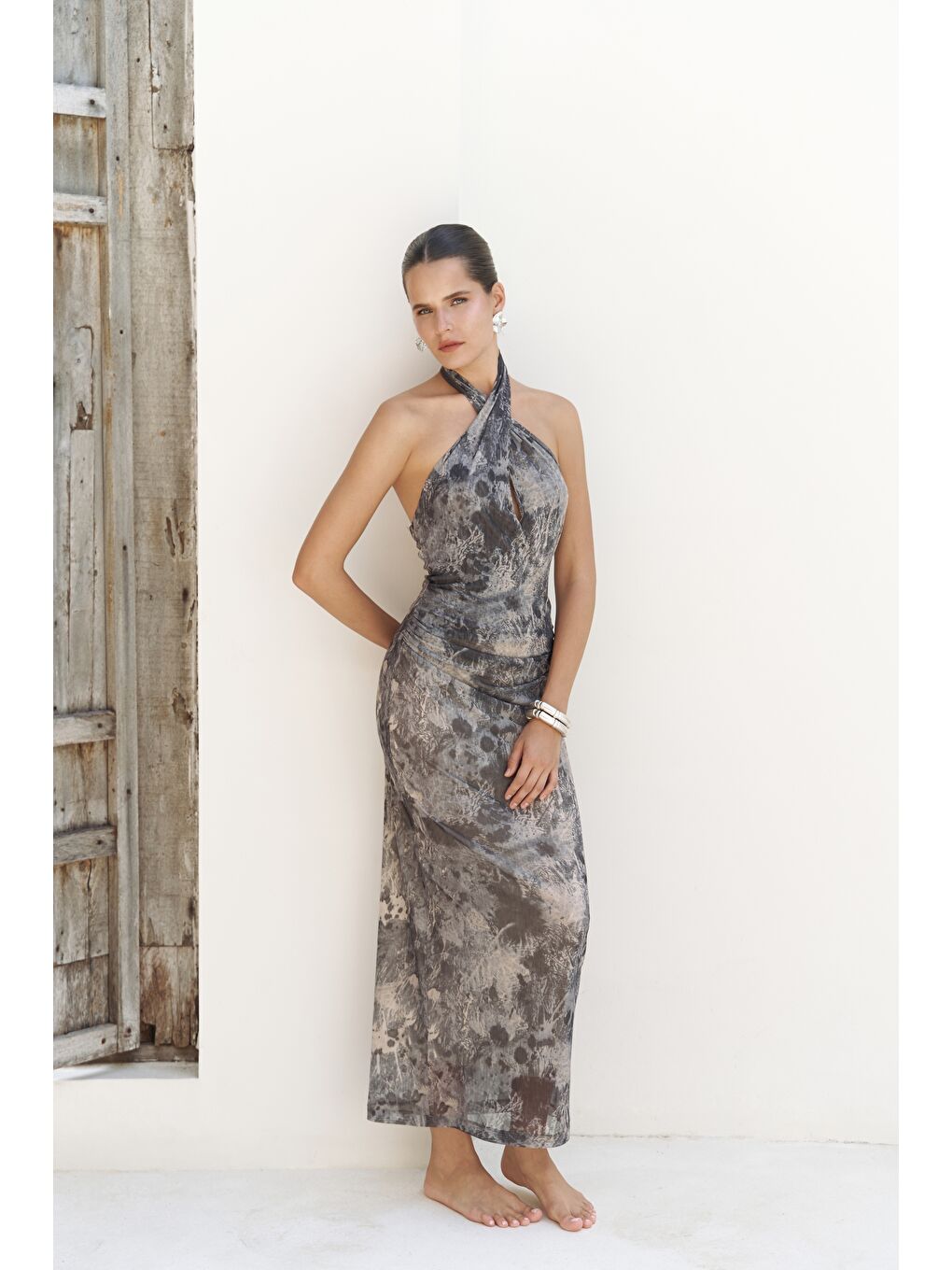 Keefnes Kruvaze Antrasit Uzun Elbise-2