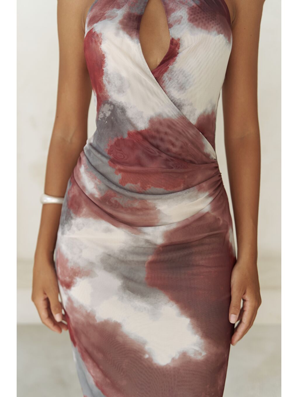 Keefnes Kruvaze Bordo Uzun Elbise-6