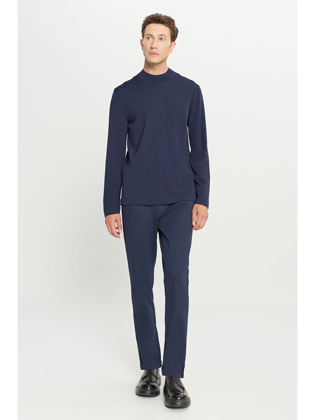 Erkek Lacivert Standart Fit Normal Kesim Yarım Balıkçı Yaka Basic Triko Kazak-1