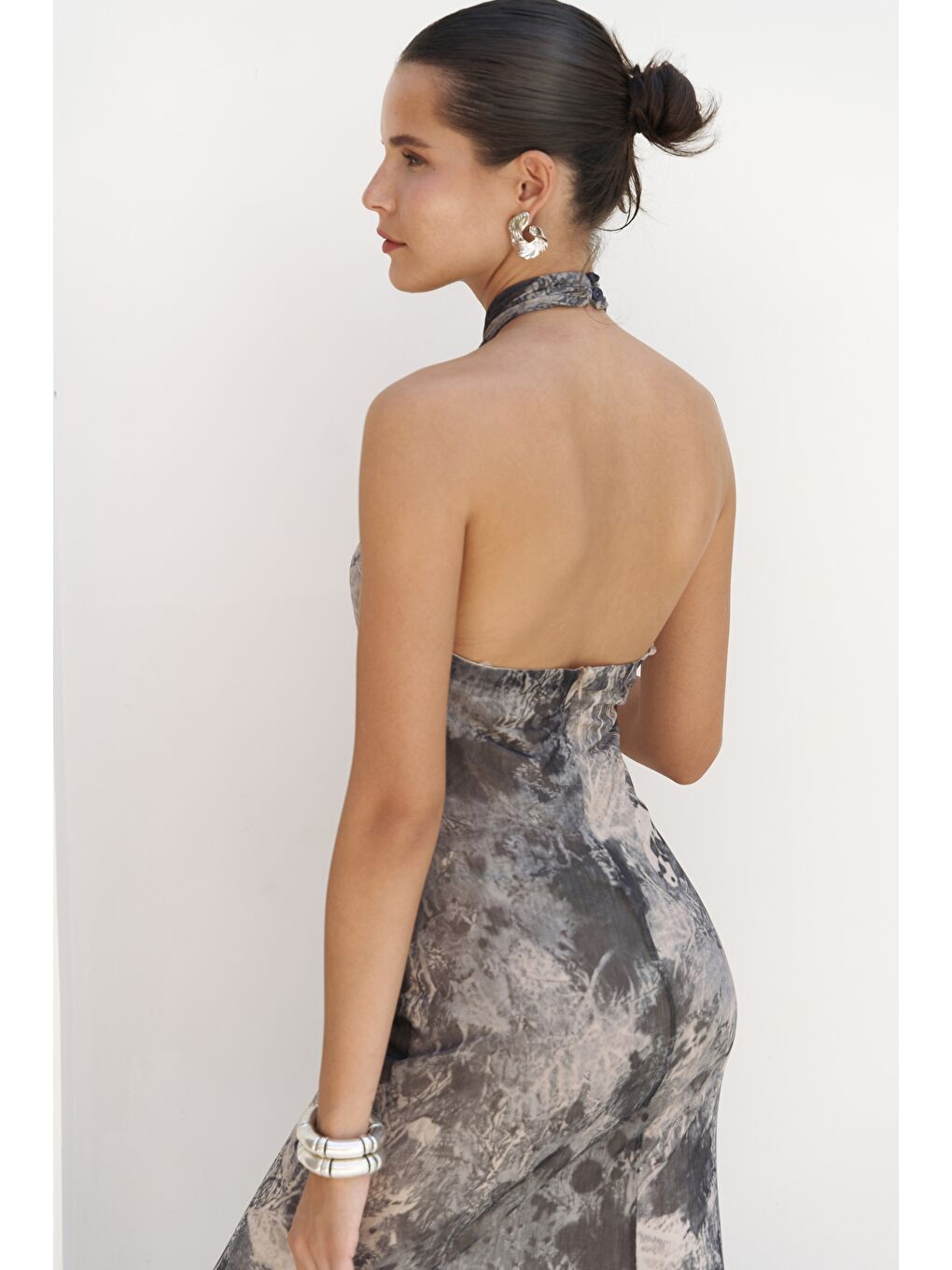 Keefnes Kruvaze Antrasit Uzun Elbise-4