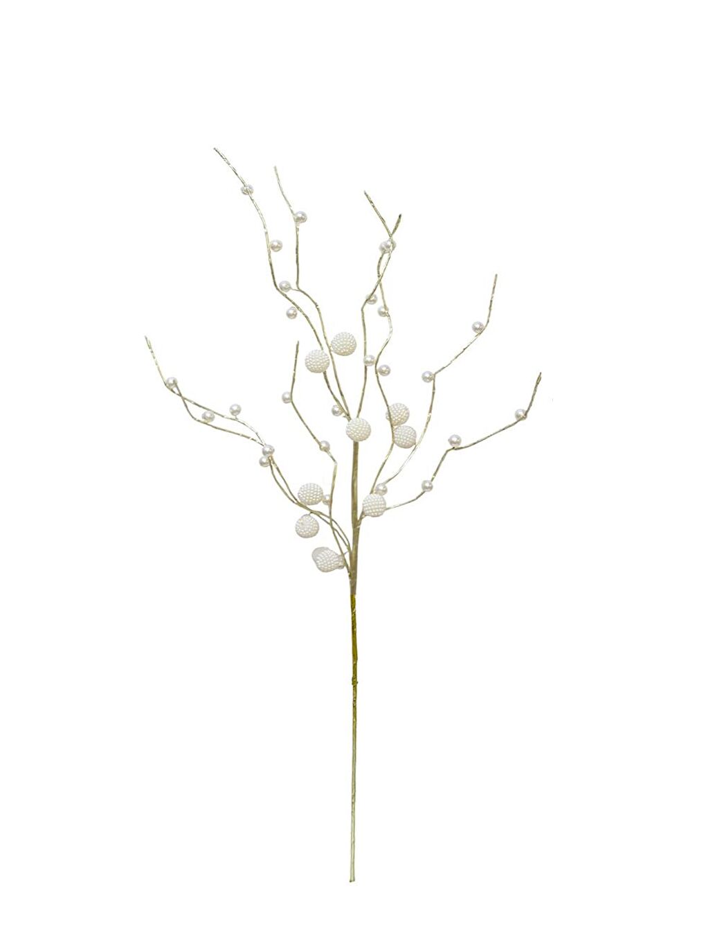 Beyaz Yılbaşı Dekoru İnci Top Detaylı Dekoratif Dal Süsü 75 cm-3