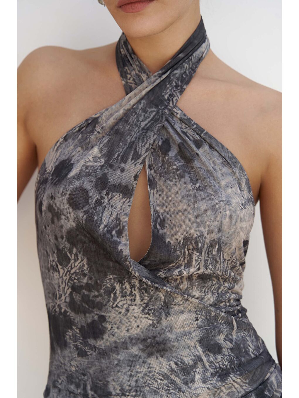 Keefnes Kruvaze Antrasit Uzun Elbise-6