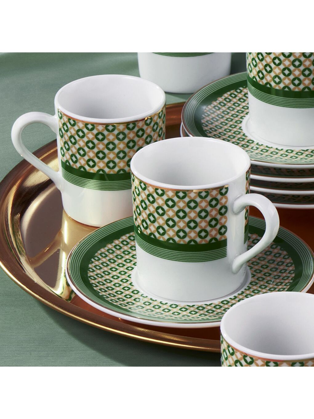 Ekru Camelia 12 Parça 6 Kişilik Bone Türk Kahvesi Fincan Takımı - 2351-1