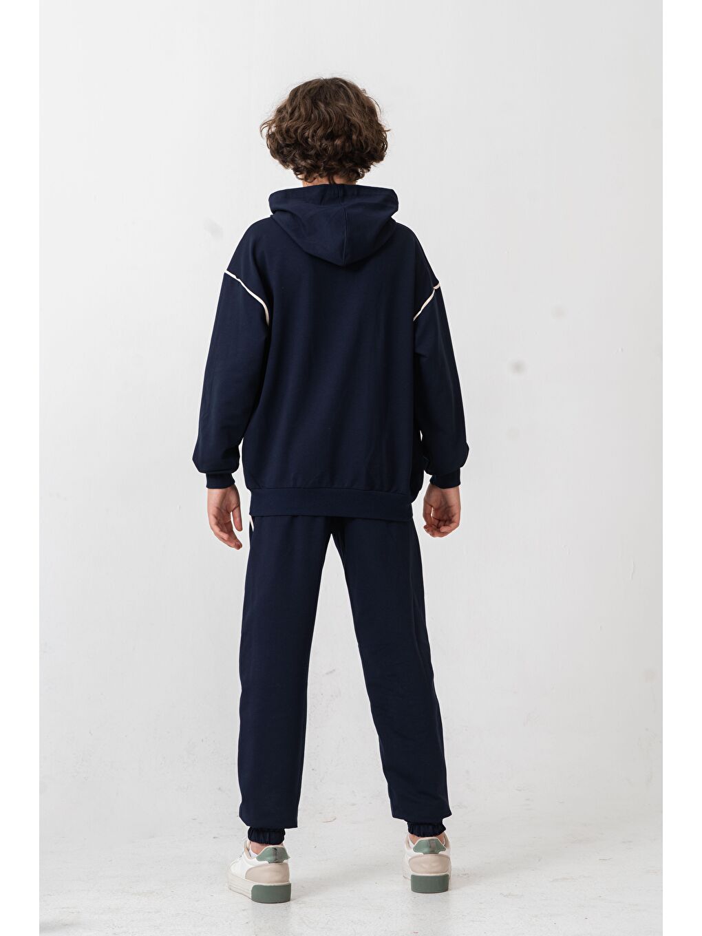 Lacivert New York Brooklyn Baskılı Kanguru Cepli Yan Biyeli Erkek Çocuk Alt Üst Eşofman Takımı-4