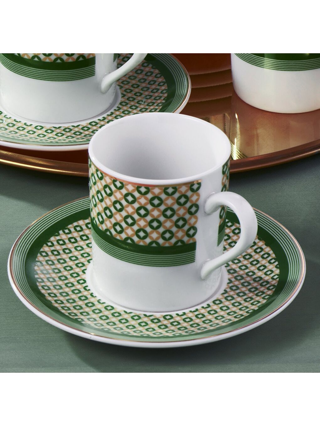 Ekru Camelia 12 Parça 6 Kişilik Bone Türk Kahvesi Fincan Takımı - 2351-2