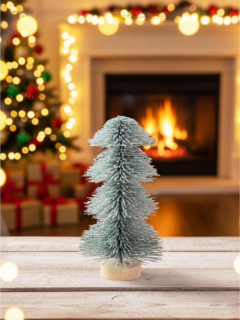 Beyaz Mini Yılbaşı Ağacı Karlı Fırça Dallı Dekoratif Çam Ağacı 25 cm