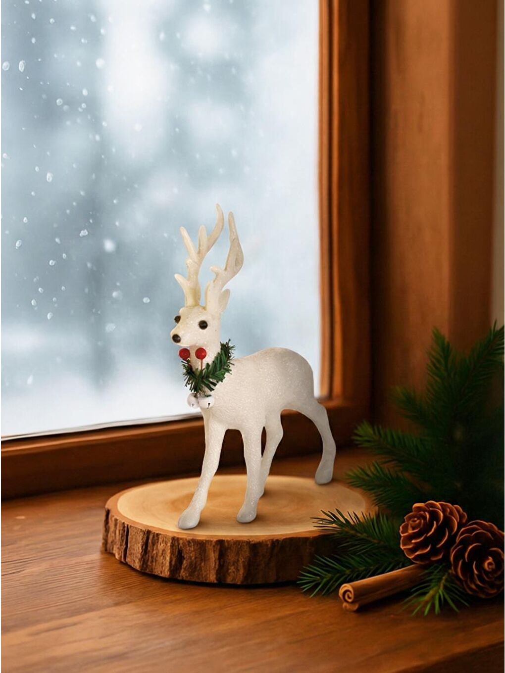 Yılbaşı Dekor Süsü Dekoratif Simli Geyik Beyaz 28 Cm