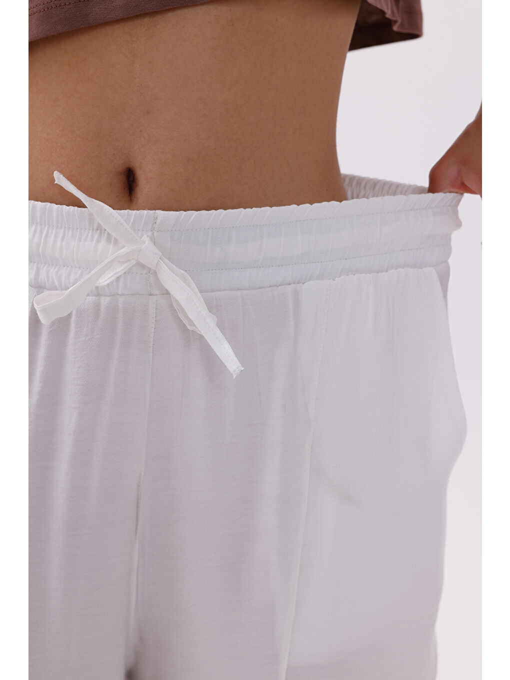 Beyaz Kadın Şalvar Cepli Ayrobin Şalvar Pantolon Ayarlanabilir Beli Lastikli Pantolon KADIN-ŞALVAR-5