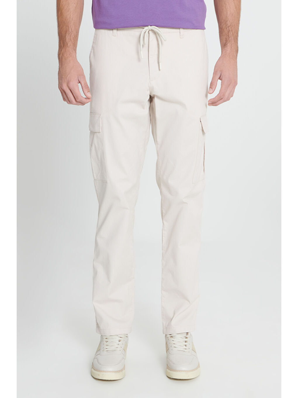 Bej Erkek Taş Comfort Fit Rahat Kesim Pamuklu Esnek Yan Cepli Kargo Pantolon-1