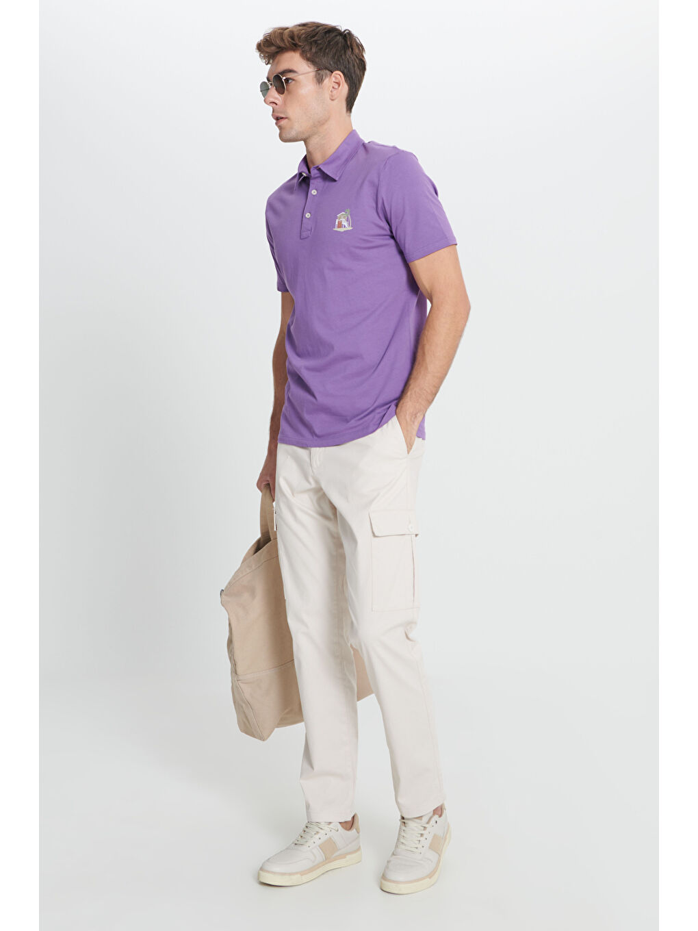 Bej Erkek Taş Comfort Fit Rahat Kesim Pamuklu Esnek Yan Cepli Kargo Pantolon-2