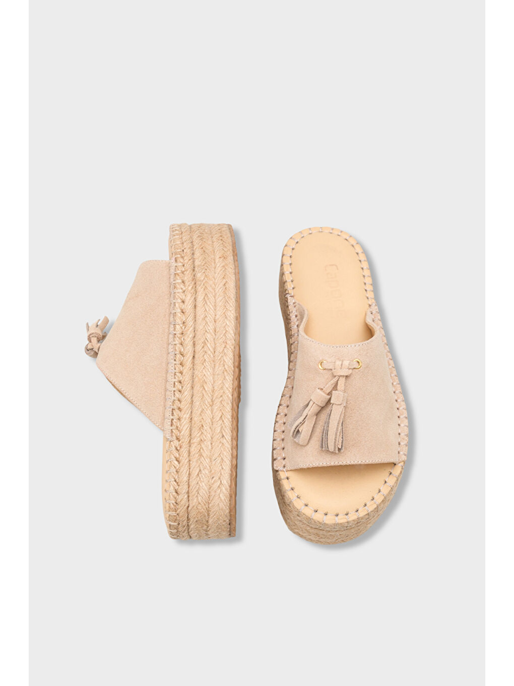 Bej Karon Hakiki Deri Süet Espadril Tabanlı Kadın Terlik-4