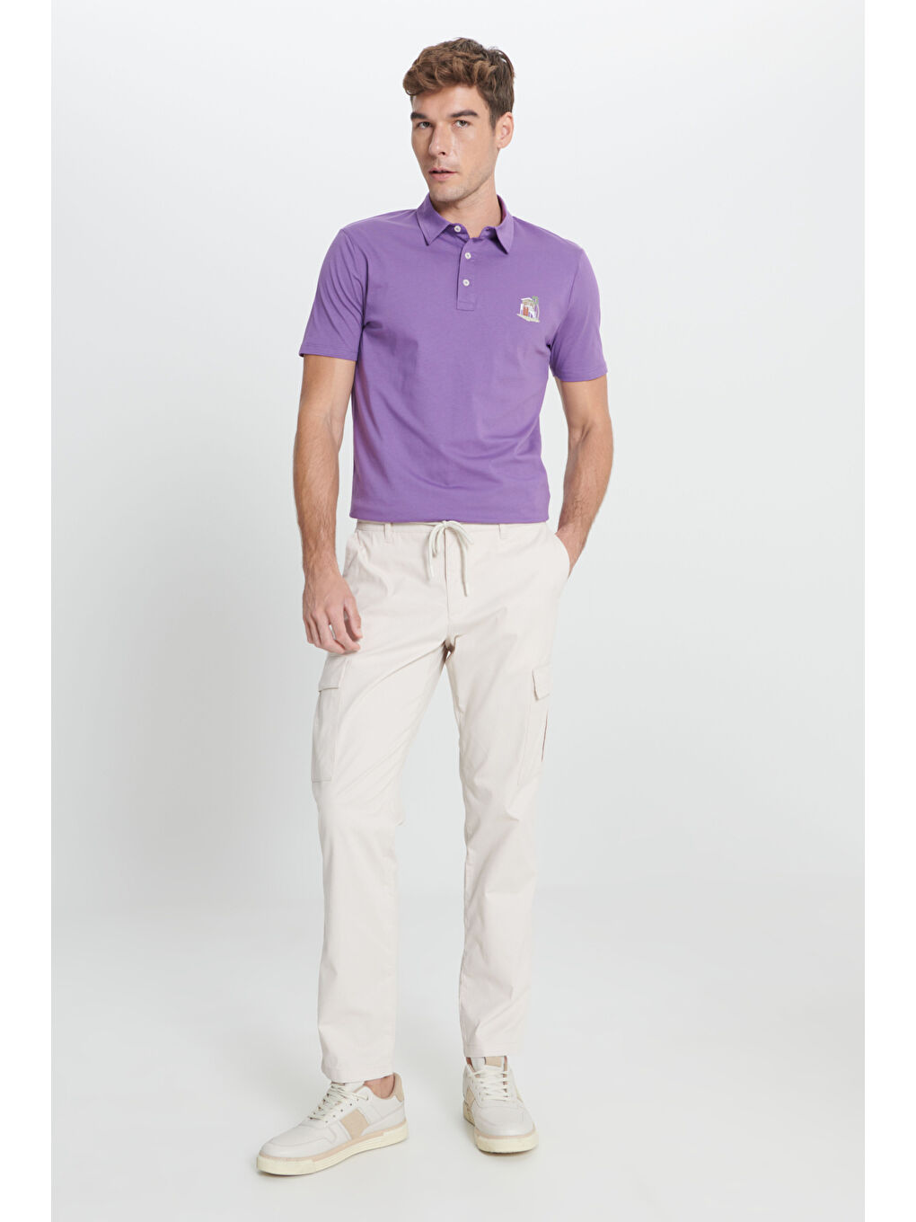 Bej Erkek Taş Comfort Fit Rahat Kesim Pamuklu Esnek Yan Cepli Kargo Pantolon-3