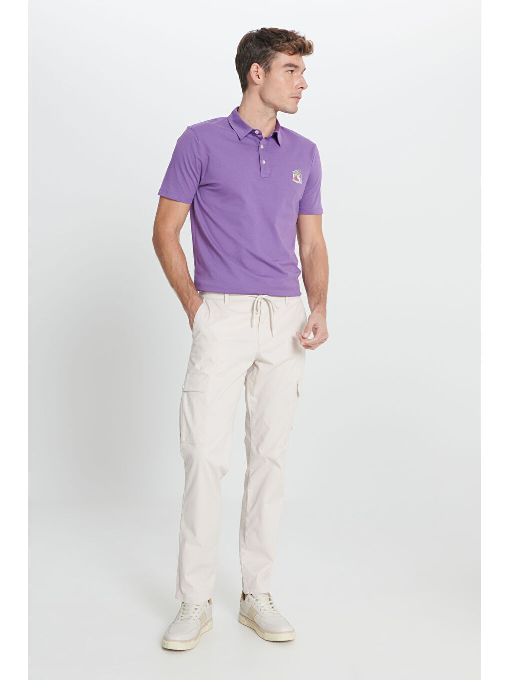 Bej Erkek Taş Comfort Fit Rahat Kesim Pamuklu Esnek Yan Cepli Kargo Pantolon-4