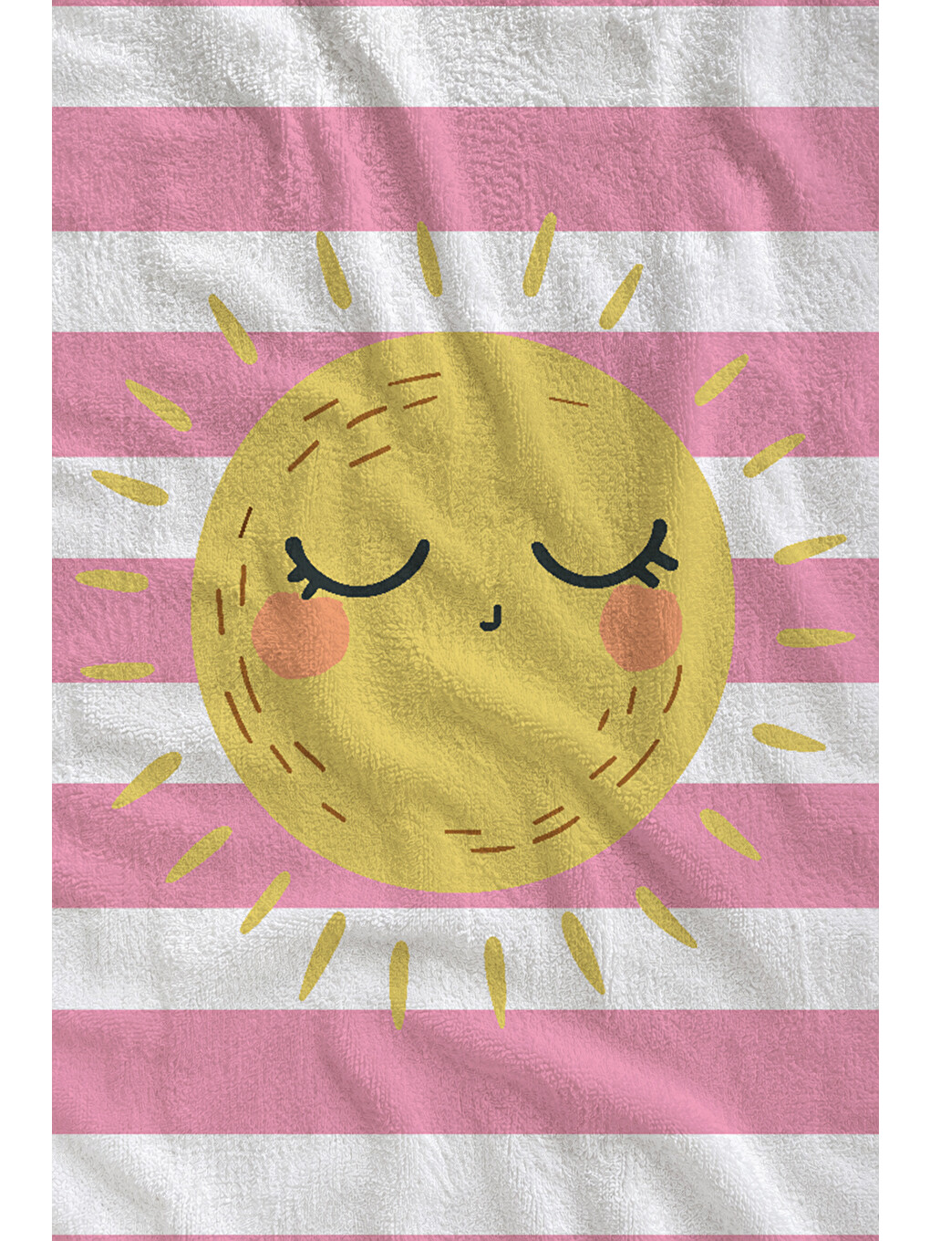 Milbay Grup Pembe Beyaz Çizgili Gülen Güneş Desenli 70x150 Cm Dijital Plaj Ve Banyo Havlusu-37390-1