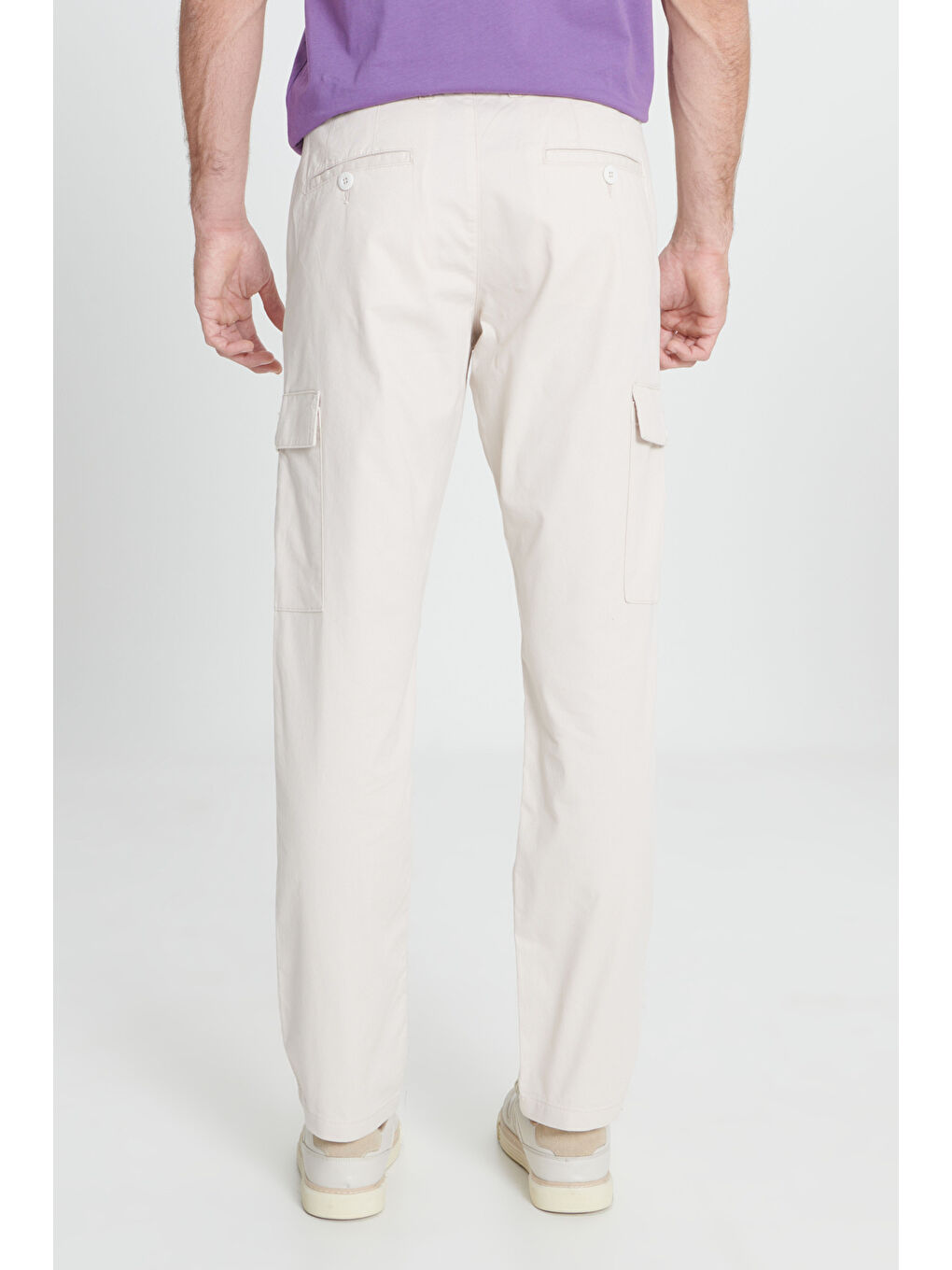 Bej Erkek Taş Comfort Fit Rahat Kesim Pamuklu Esnek Yan Cepli Kargo Pantolon-6