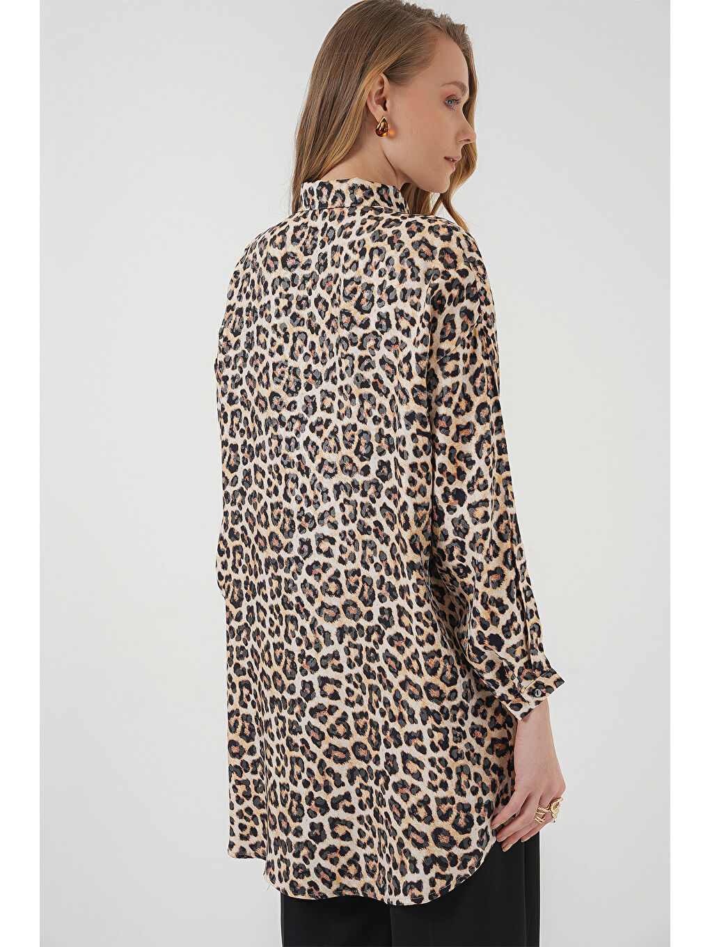 5944 Desenli Uzun Gömlek Tunik - Bej-5