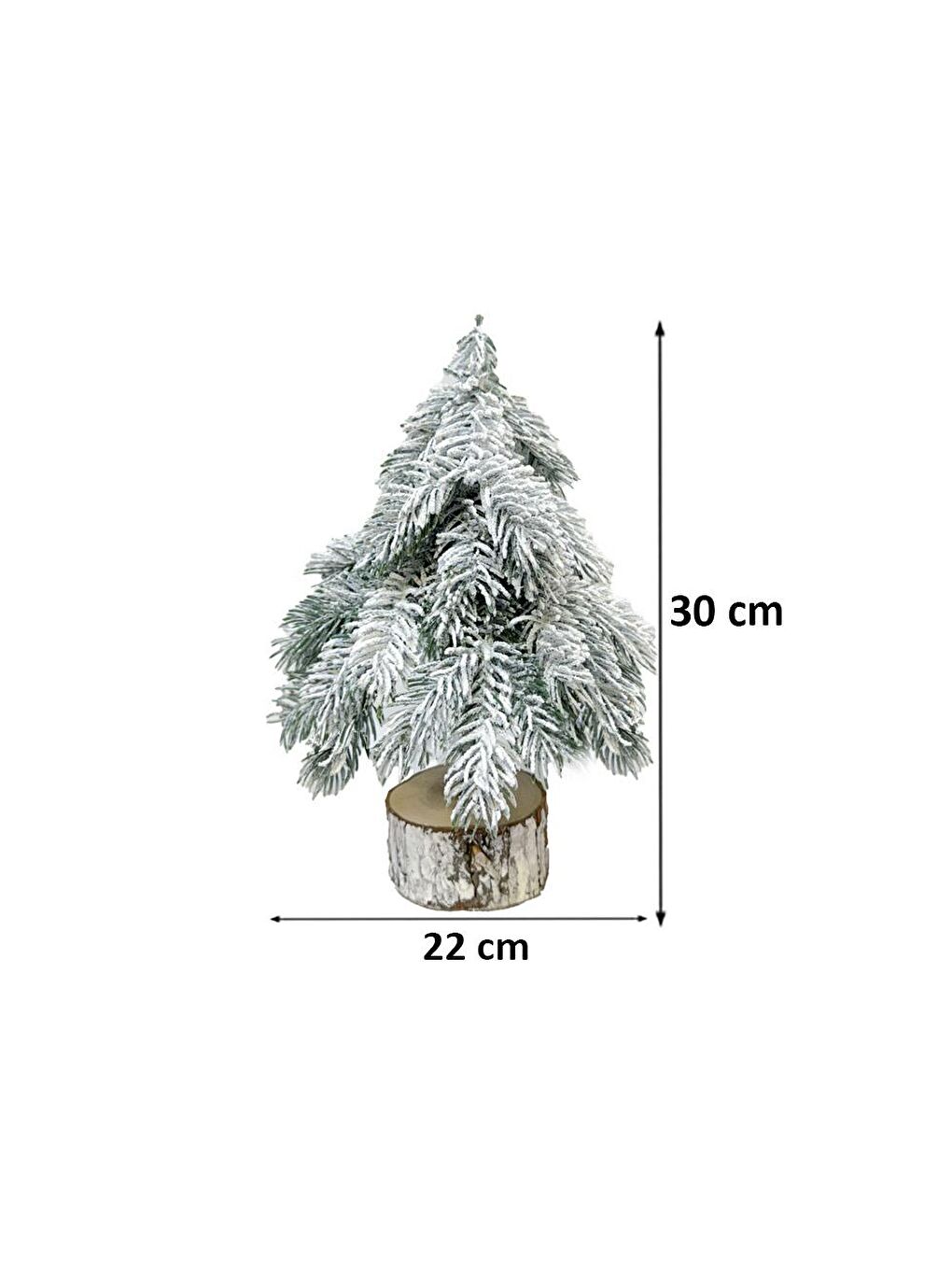 Beyaz Yılbaşı Karlı Mini Ağaç Doğal Kütük Tabanlı Dekoratif Çam Ağacı 30 cm-2