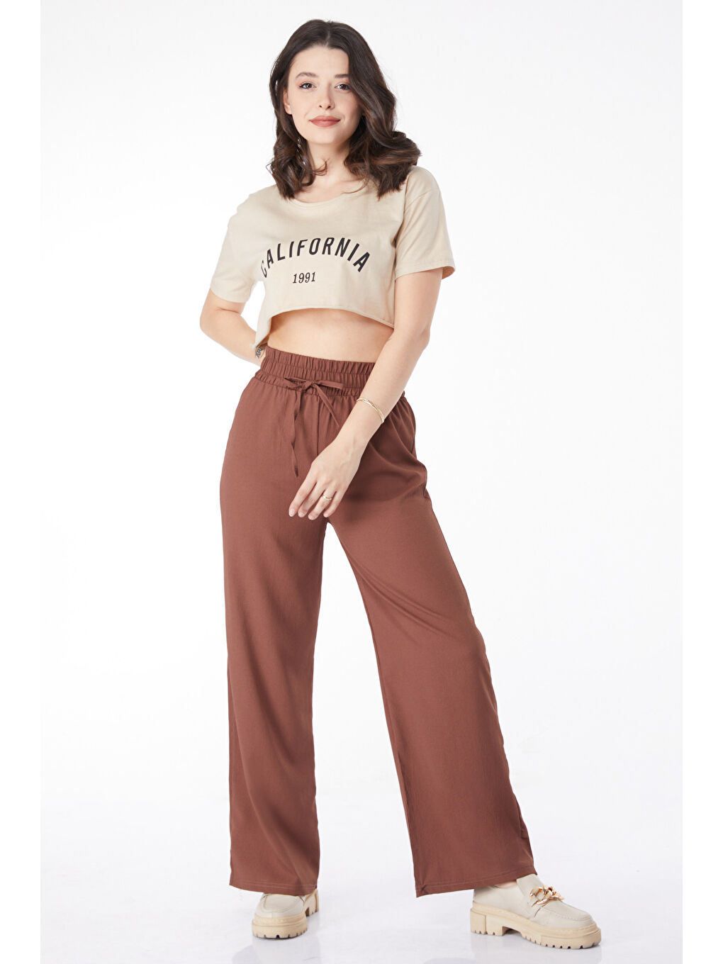 Kahverengi Beli Lastikli Pantolon Kahve - 27074