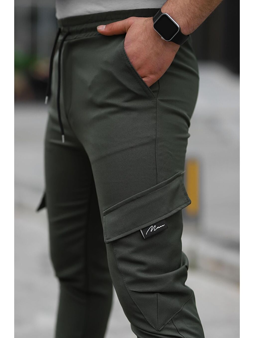 Haki Erkek Bel Lastikli Jogger Paça Lastik Pantolon-1