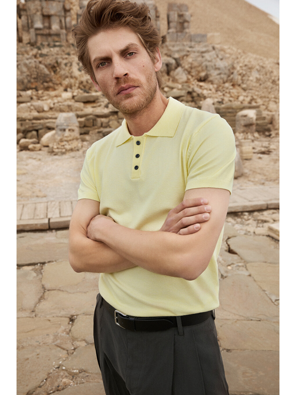 Sarı VESTO Erkek Triko SARI Polo Yaka T-shirt-4
