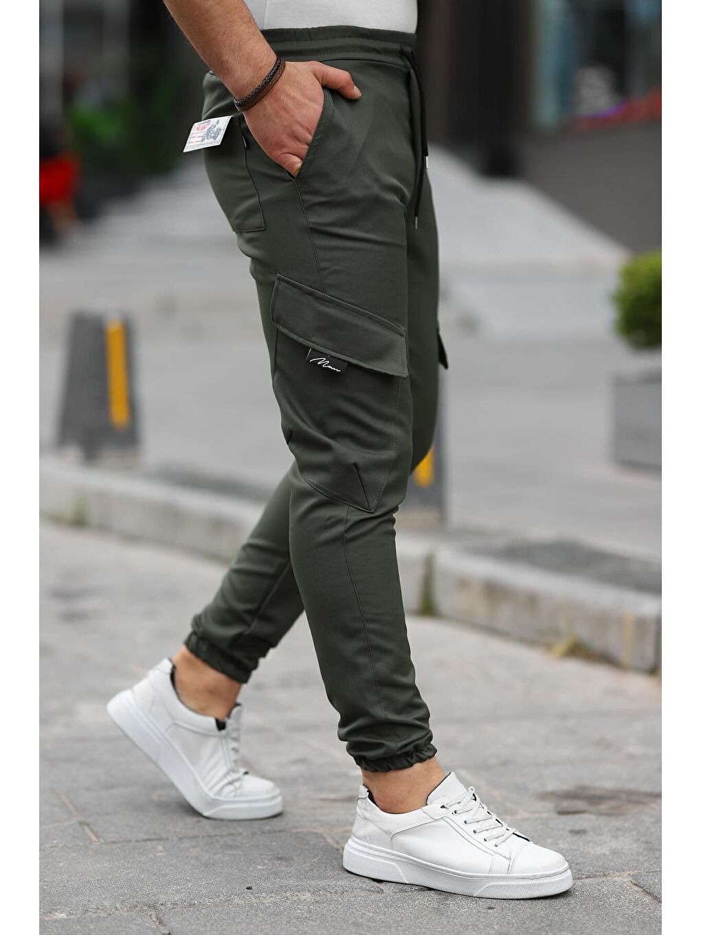 Haki Erkek Bel Lastikli Jogger Paça Lastik Pantolon-2