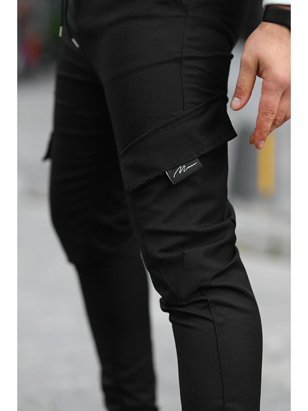 Siyah Erkek Bel Lastikli Jogger Paça Lastik Pantolon-1