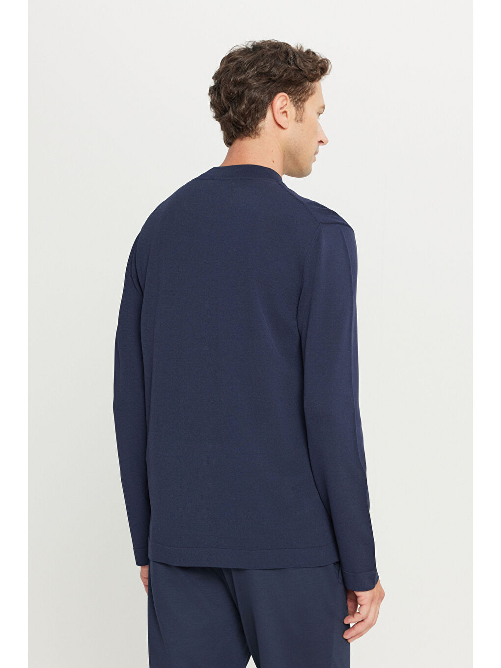 Erkek Lacivert Standart Fit Normal Kesim Yarım Balıkçı Yaka Basic Triko Kazak-4