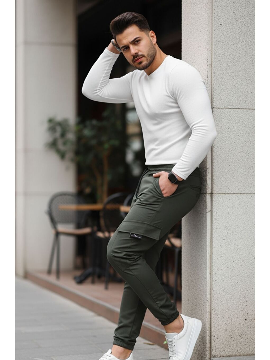 Haki Erkek Bel Lastikli Jogger Paça Lastik Pantolon-3