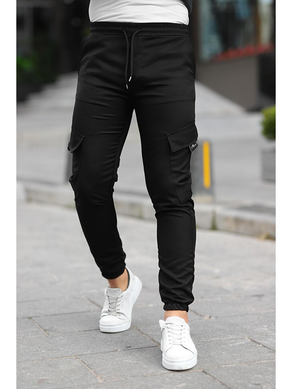 Siyah Erkek Bel Lastikli Jogger Paça Lastik Pantolon-2
