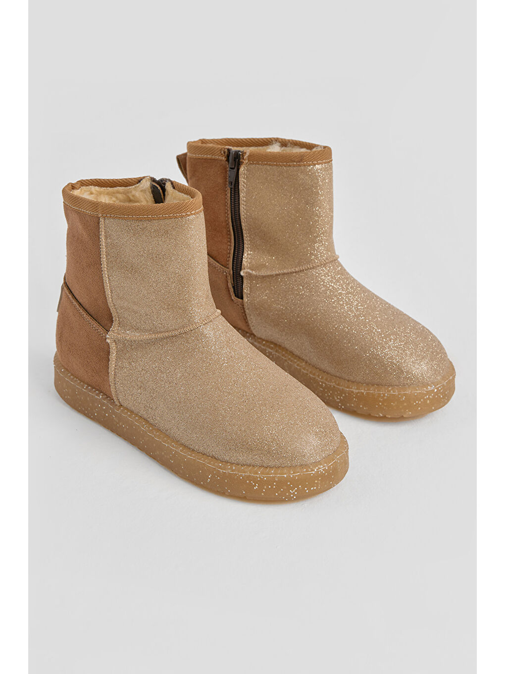 Kahverengi Kız Çocuk Taba Simli Termo Taban Süet Görünümlü İçi Kürklü Kısa Bot-2