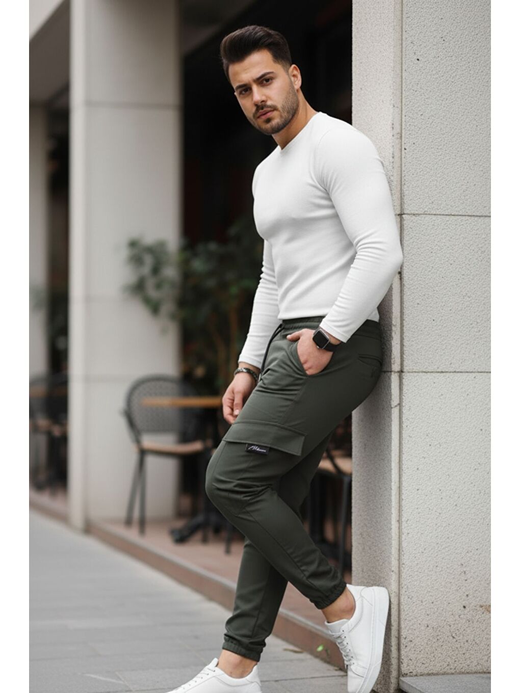 Haki Erkek Bel Lastikli Jogger Paça Lastik Pantolon-4