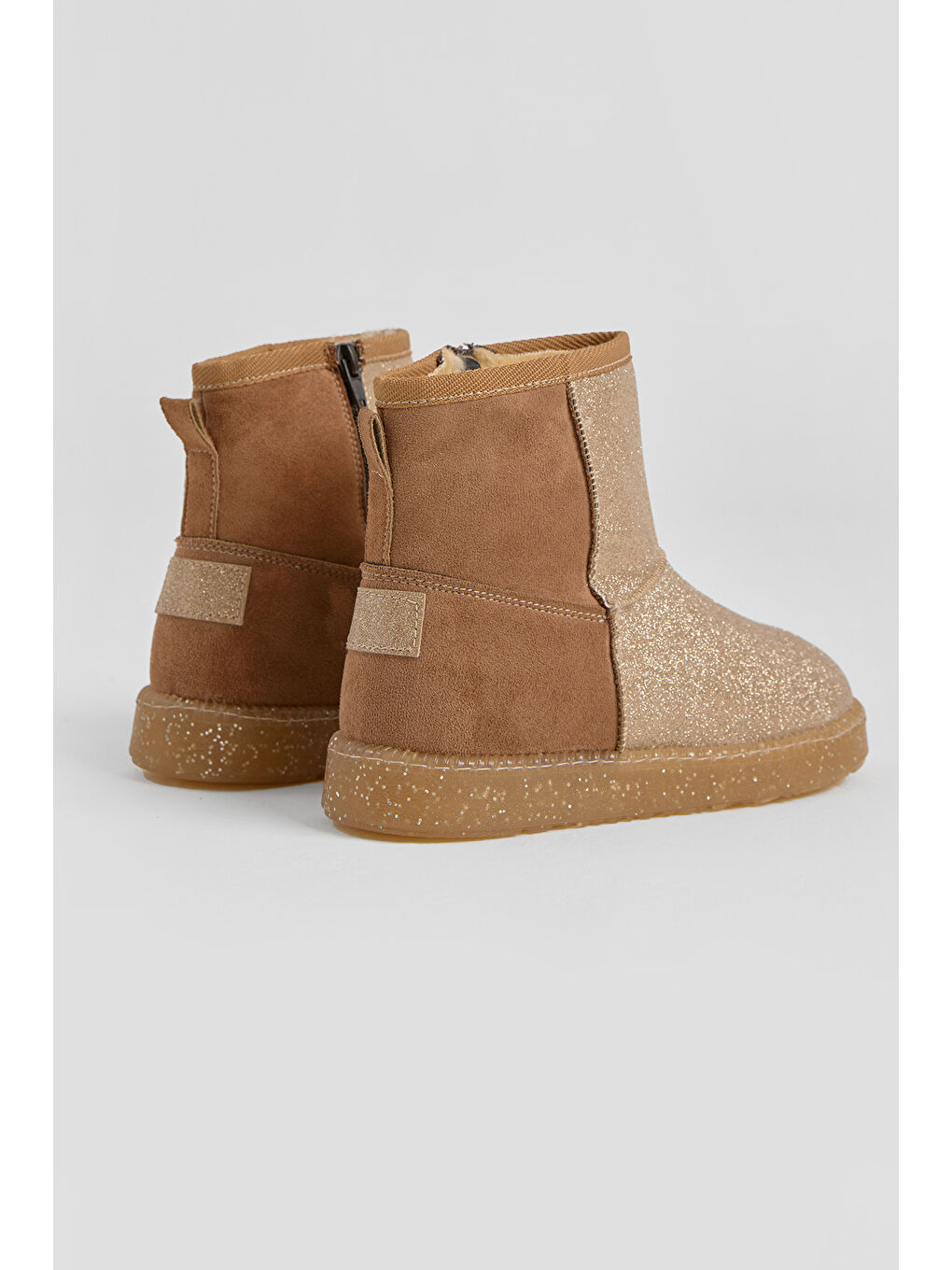 Kahverengi Kız Çocuk Taba Simli Termo Taban Süet Görünümlü İçi Kürklü Kısa Bot-3