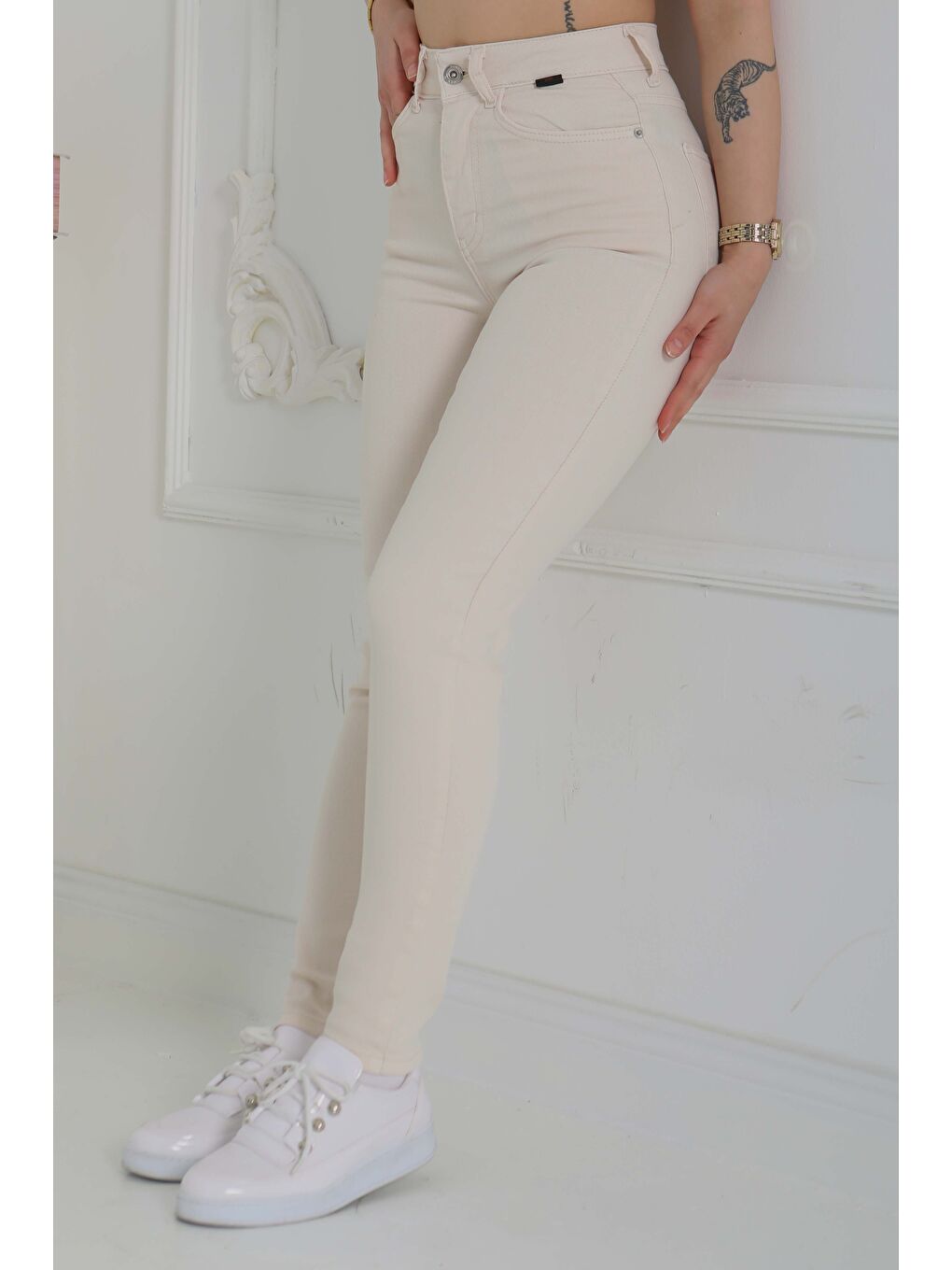 Ekru Mom Jean Pantolon Krem   13360