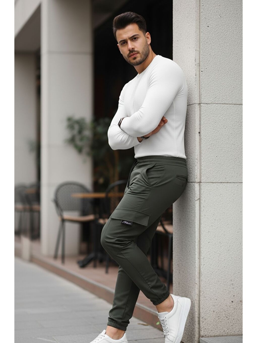 Haki Erkek Bel Lastikli Jogger Paça Lastik Pantolon-5