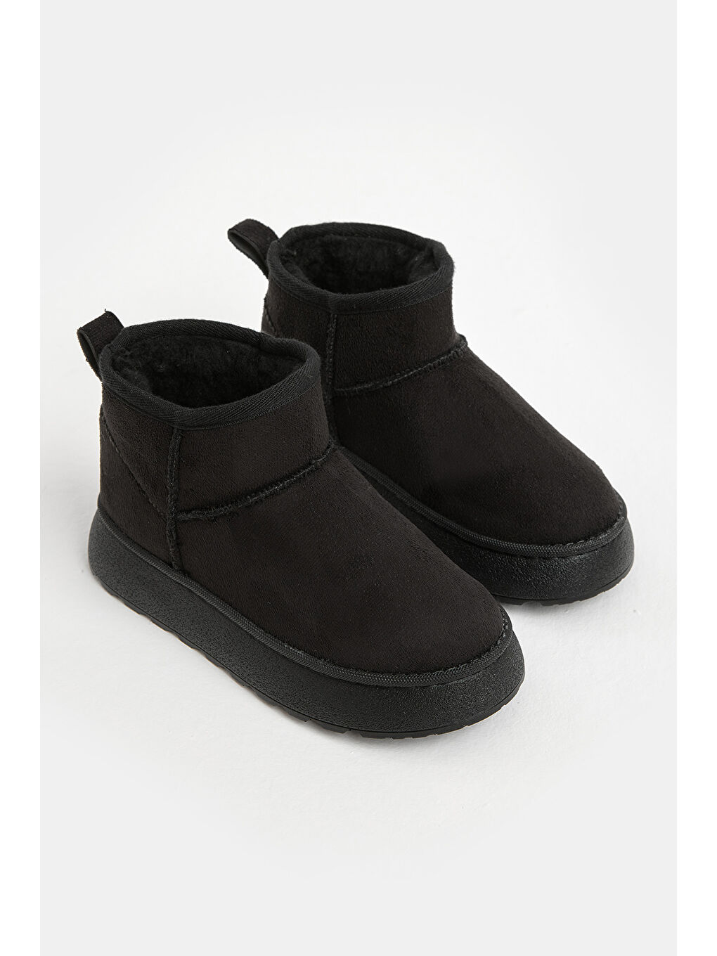 Çocuk Unisex Siyah Kalın Poli Taban İçi Kürklü Süet Görünümlü Günlük Bot-2