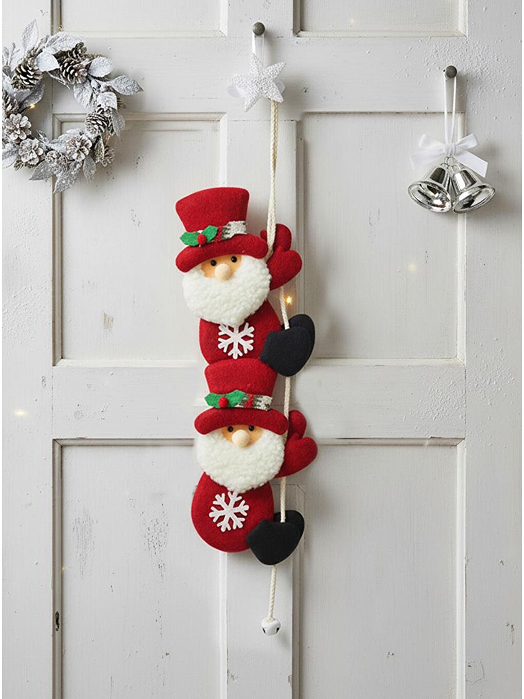 Kırmızı Yılbaşı Dekor Süsü İpe Tırmanan Noel Baba Asılabilir Dekoratif Süs 56 cm
