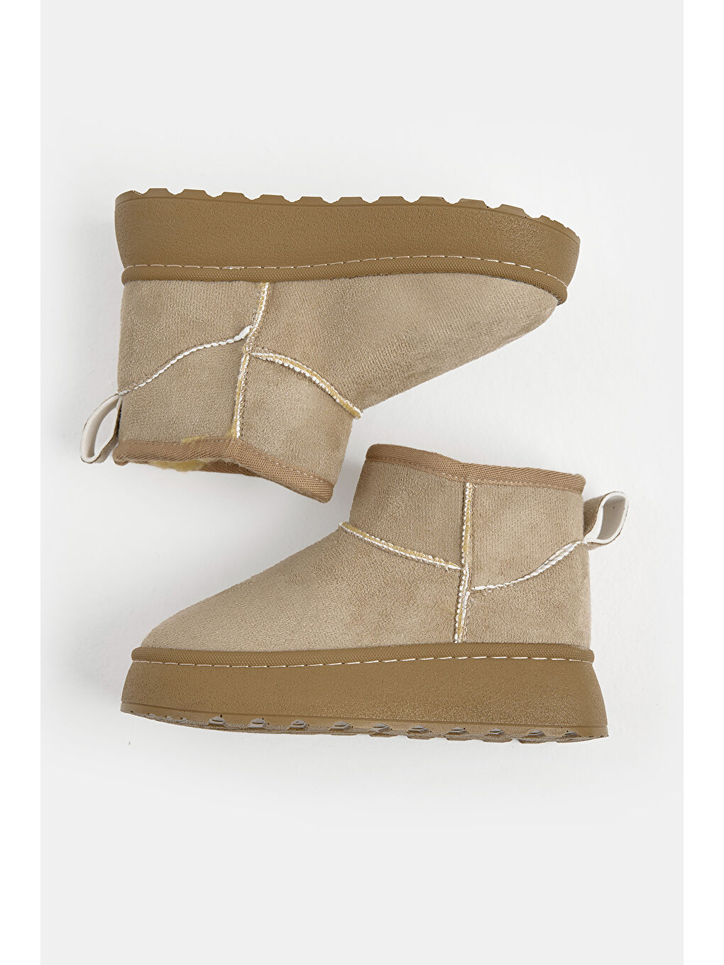 Çocuk Unisex Bej Kalın Poli Taban İçi Kürklü Süet Görünümlü Günlük Bot-1