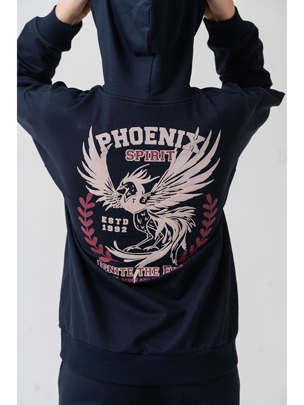 Lacivert Phoenix Spirit Baskılı Kanguru Cepli Erkek Çocuk Alt Üst Eşofman Takımı-5