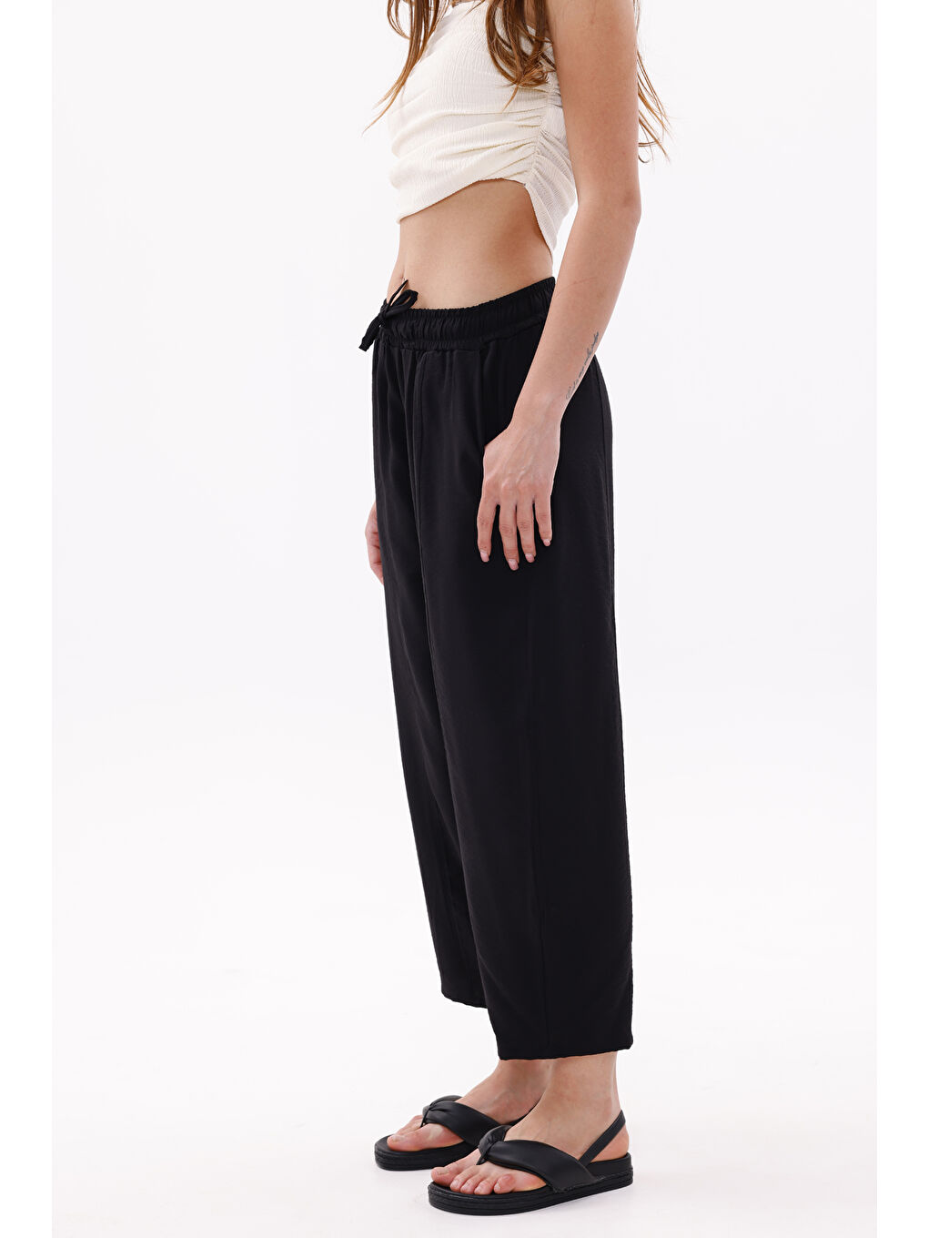 Siyah Kadın Şalvar Cepli Ayrobin Şalvar Pantolon Ayarlanabilir Beli Lastikli Pantolon KADIN-ŞALVAR-1
