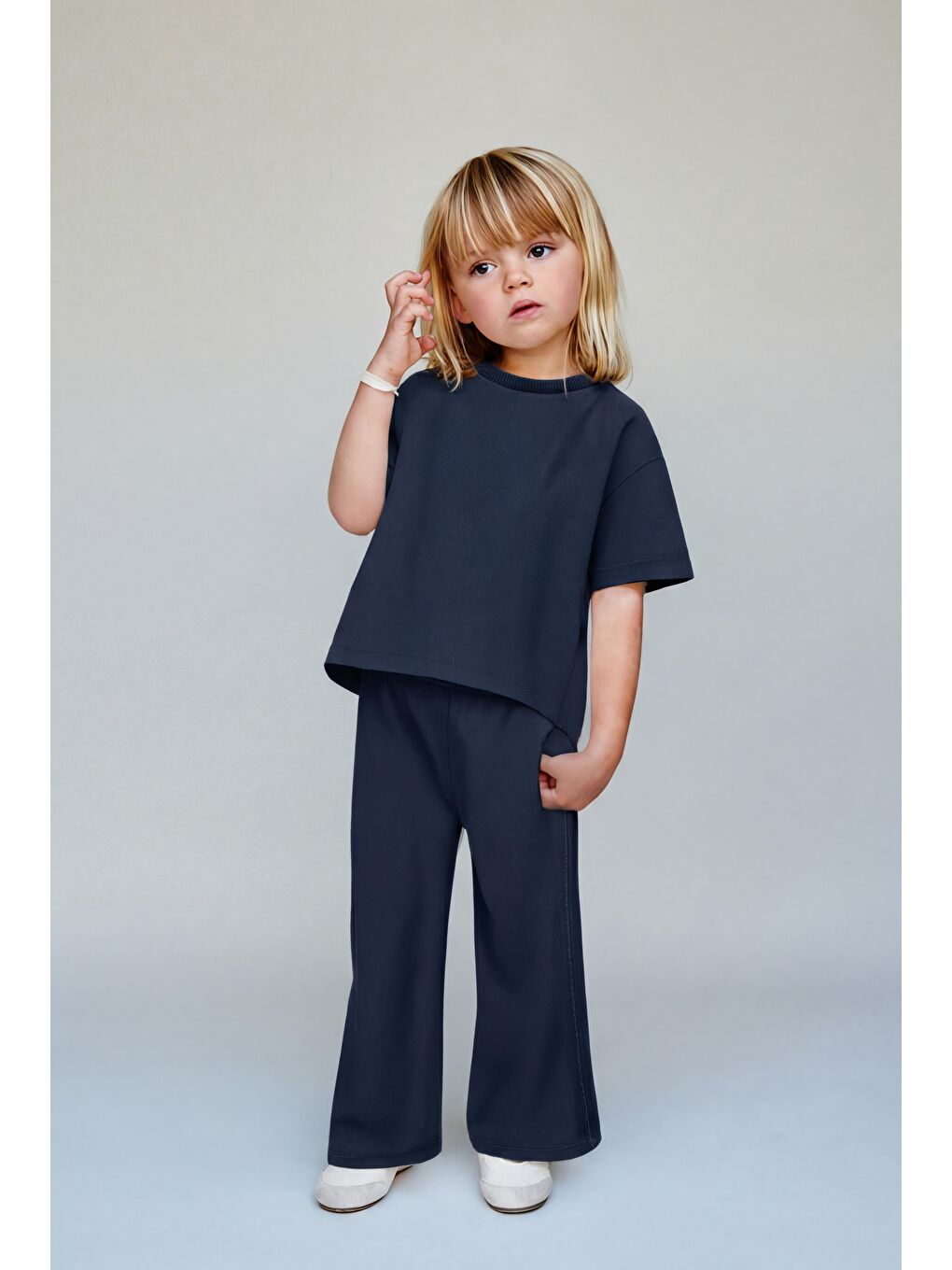 Kız Çocuk Pamuklu Lacivert T-Shirt Eşofman Takım
