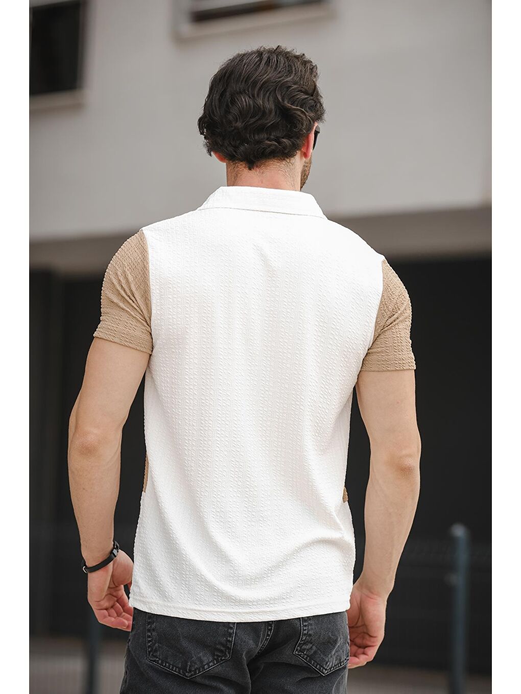 Kahverengi Polo Yaka Kısa Kollu Erkek Tişört-3