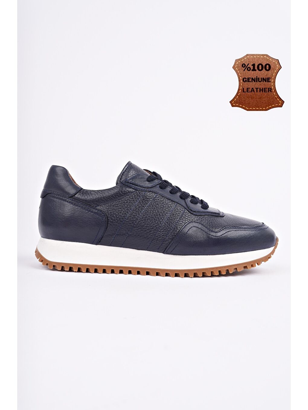 Lacivert HARWİL Kalın Taban Bağcıklı Hakiki Deri Erkek Günlük Sneaker Spor Ayakkabı