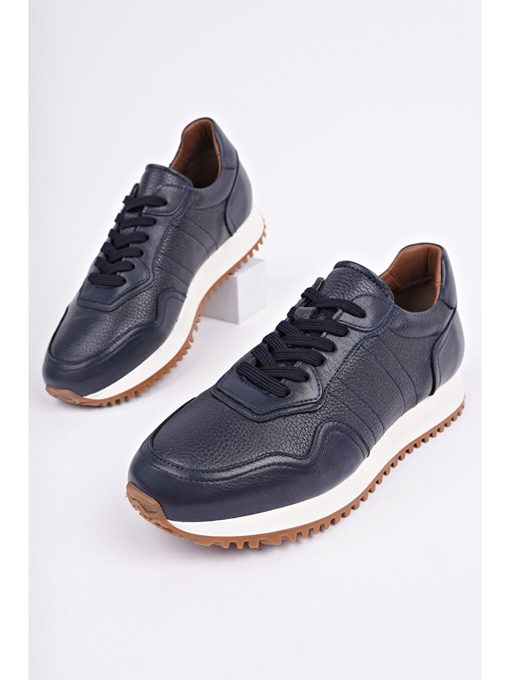 Lacivert HARWİL Kalın Taban Bağcıklı Hakiki Deri Erkek Günlük Sneaker Spor Ayakkabı-1